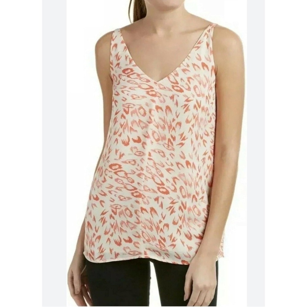 CAbi #267 Flirty Cami Size L Coral Ivory Animal Print Layering Tank Flowy Lined